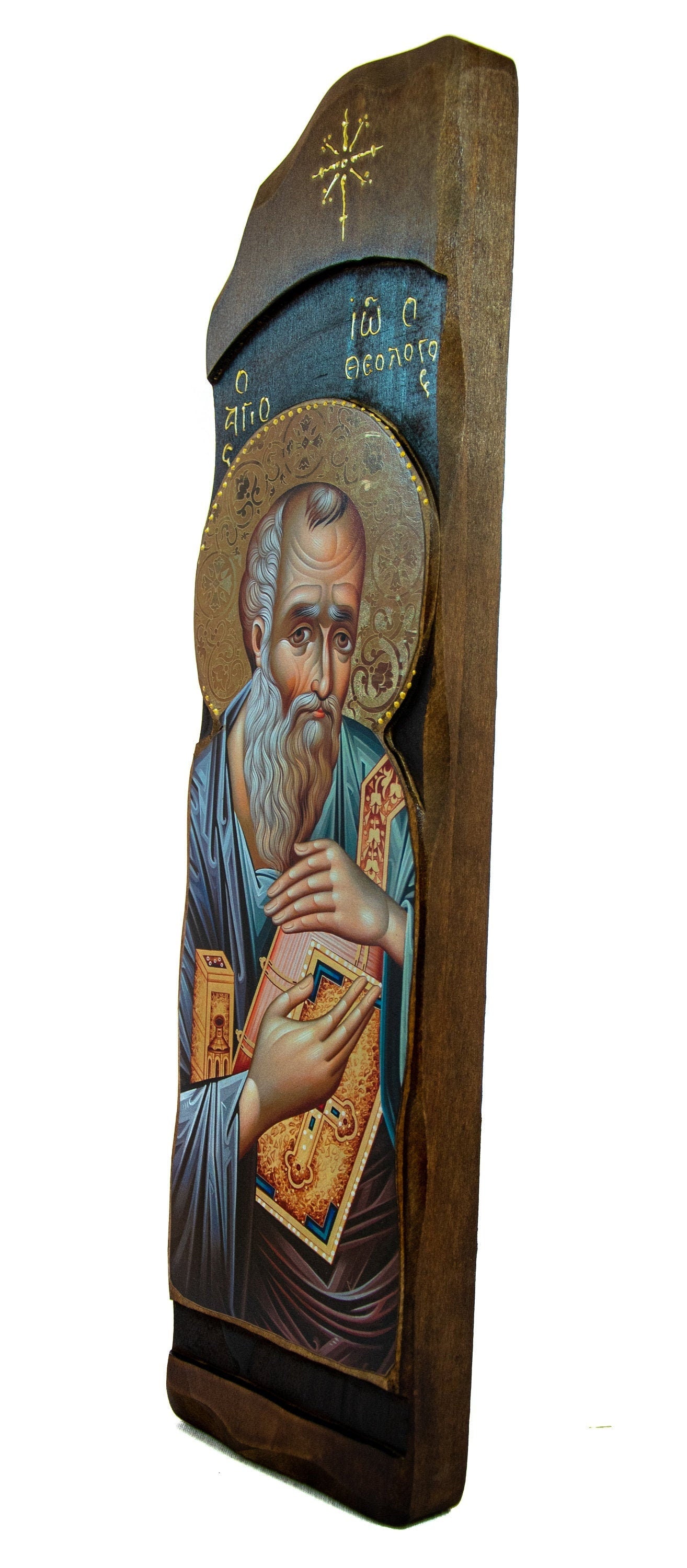 Saint John Evangelist icon, Handmade Greek Orthodox icon St John the Theologian, Apostle John Byzantine art wall hanging wood plaque TheHolyArt