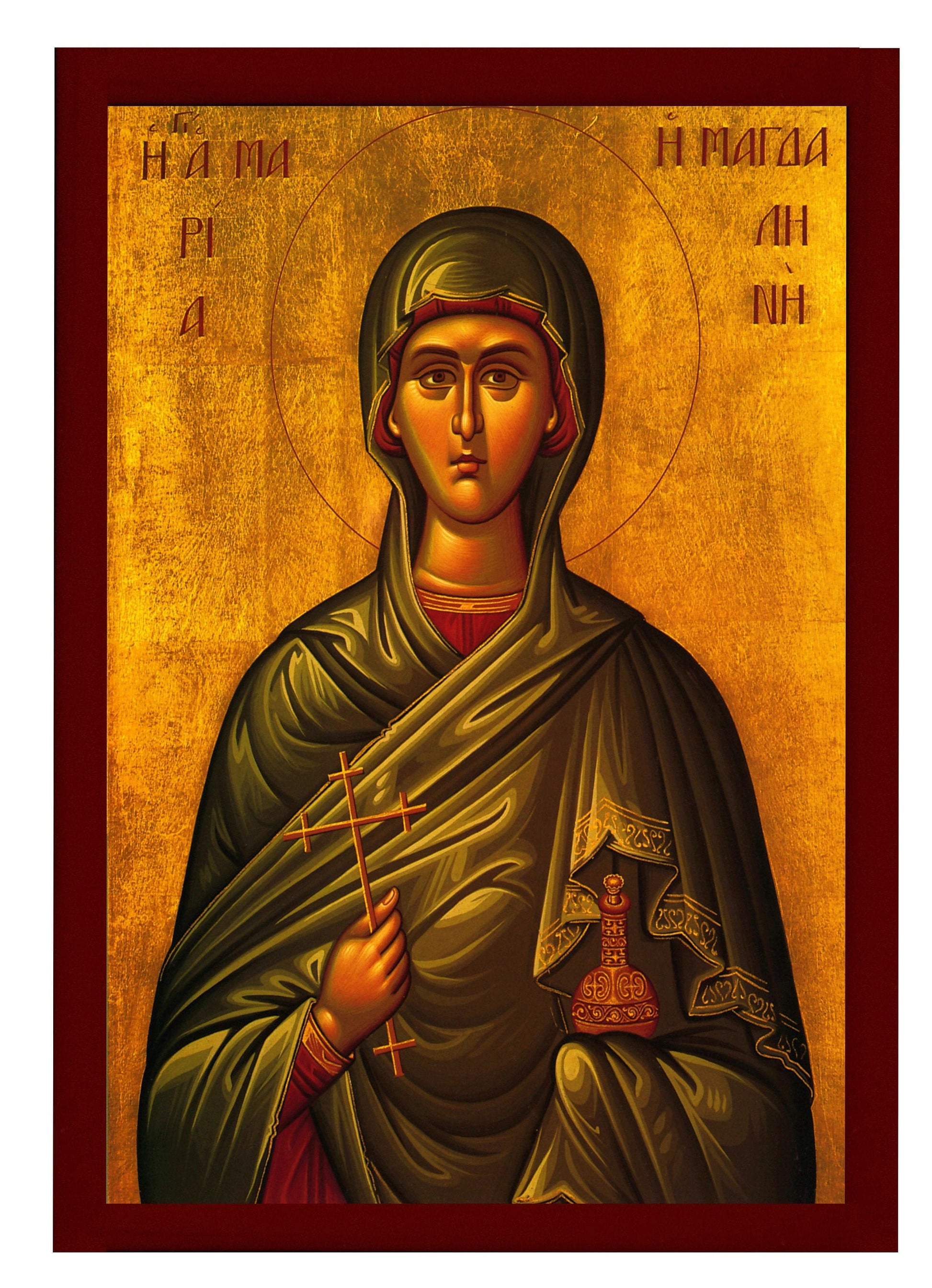 Saint Mary Magdalene icon, Handmade Greek Orthodox icon of St Mary Magdalene, Byzantine art wall hanging on wood plaque, religious gift TheHolyArt