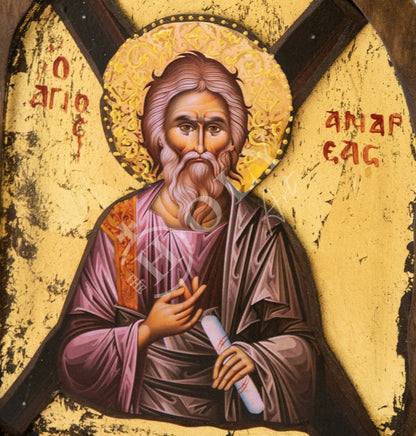 Saint Andrew icon, Handmade Greek Orthodox icon St Andrew, Apostle Andrew Byzantine art wall hanging wood plaque 29x21cm, wedding gift - TheHolyArt