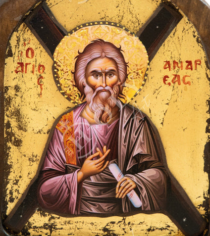 Saint Andrew icon, Handmade Greek Orthodox icon St Andrew, Apostle Andrew Byzantine art wall hanging wood plaque 29x21cm, wedding gift - TheHolyArt