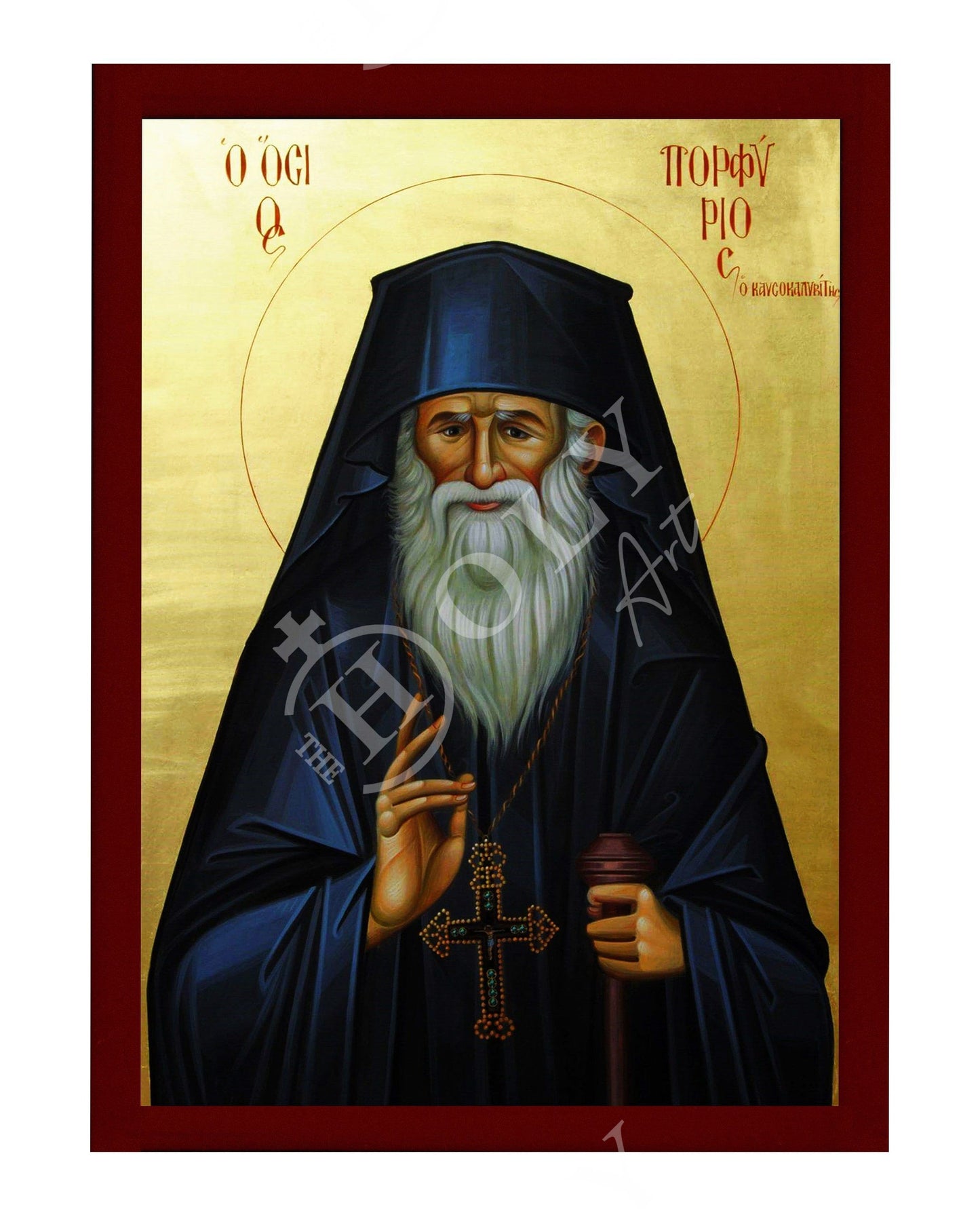 Saint Porphyrios icon, Handmade Greek Orthodox icon of St Elder Porfyrios, Byzantine art wall hanging wood plaque, religious decor TheHolyArt