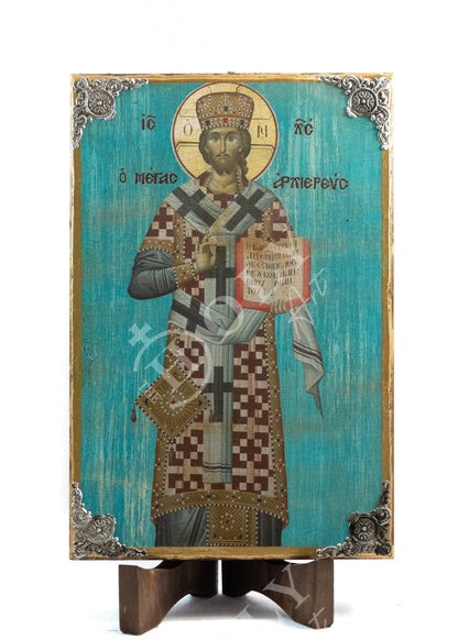 Jesus Christ icon, Handmade Greek Orthodox icon Great High Priest, Byzantine art wall hanging canvas icon wood plaque 38x24cm - TheHolyArt