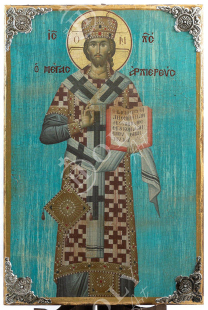 Jesus Christ icon, Handmade Greek Orthodox icon Great High Priest, Byzantine art wall hanging canvas icon wood plaque 38x24cm - TheHolyArt