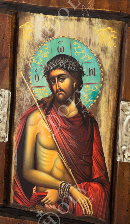 Jesus Christ icon, Handmade Greek Orthodox icon of Nymphios Bridegroom, Byzantine art wall hanging icon wood plaque 38x24cm, religious decor - TheHolyArt