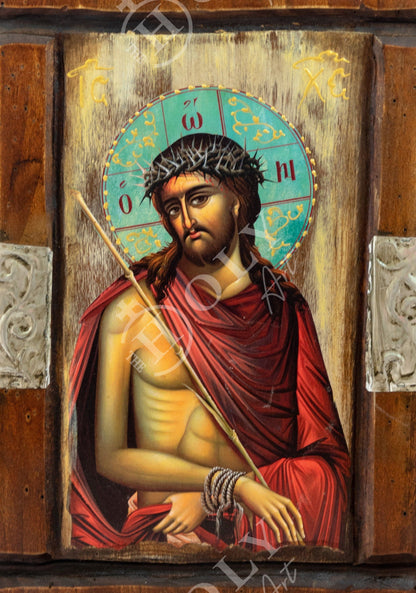Jesus Christ icon, Handmade Greek Orthodox icon of Nymphios Bridegroom, Byzantine art wall hanging icon wood plaque 38x24cm, religious decor - TheHolyArt