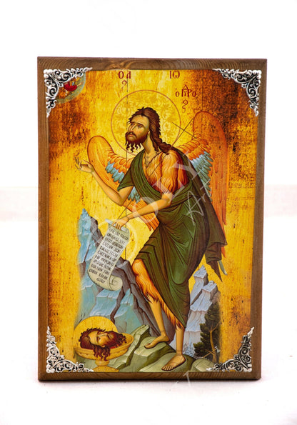 Saint John icon, Byzantine wall hanging art, Greek Orthodox icon handmade wood plaque of Saint John Baptist, religious home decor - TheHolyArt