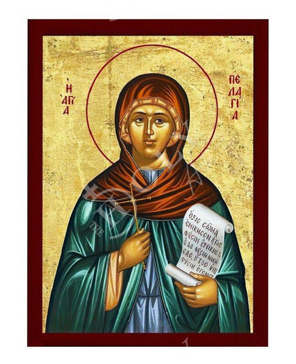 Saint Pelagia icon, Handmade Greek Orthodox icon of St Pelagia of Antioch, Byzantine art wall hanging wood plaque, religious gift - TheHolyArt