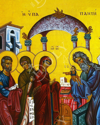 The Meeting of Jesus Christ icon, Handmade Greek Orthodox icon The Presentation, Byzantine art wall hanging on wood plaque, religious decor - TheHolyArt
