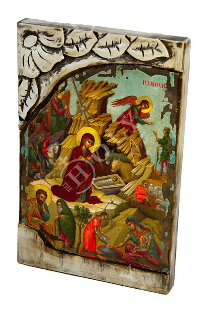 Nativity Jesus Christ icon, Birth of Jesus Greek handmade Orthodox Icon, Byzantine art wall hanging canvas wood icon, wedding gift 38x25cm - TheHolyArt