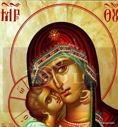 Virgin Mary icon Panagia, Handmade Greek Orthodox Icon, Mother of God Byzantine art, Theotokos wall hanging wood plaque, religious decor - TheHolyArt