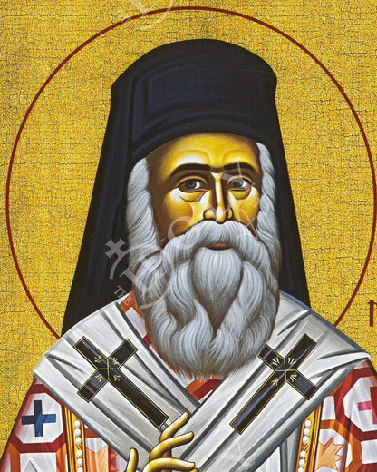 Saint Nectarios icon, Handmade Greek Orthodox icon of St Nektarios, Byzantine art wall hanging on wood plaque icon, religious decor - TheHolyArt