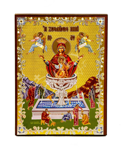 Virgin Mary icon Panagia Life Giver, Handmade Greek Orthodox Icon of Theotokos, Mother of God Byzantine art wall hanging plaque 21x15cm - TheHolyArt