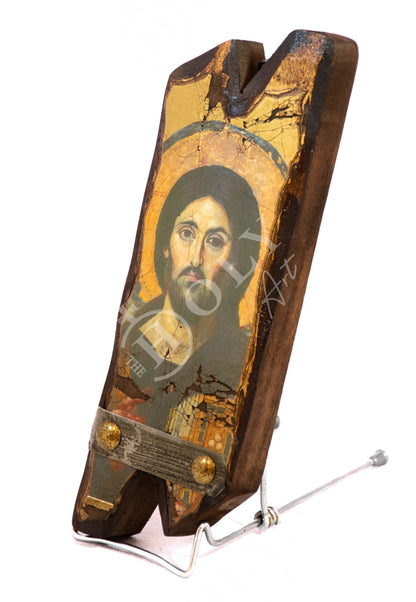 Jesus Christ icon, Handmade Greek Orthodox icon, Byzantine art wall hanging canvas icon of our Lord on wood plaque, religious decor - TheHolyArt