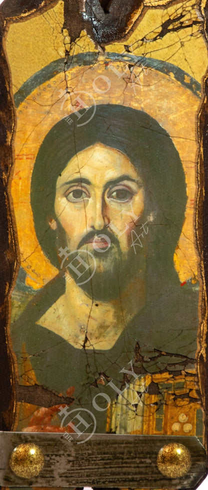 Jesus Christ icon, Handmade Greek Orthodox icon, Byzantine art wall hanging canvas icon of our Lord on wood plaque, religious decor - TheHolyArt