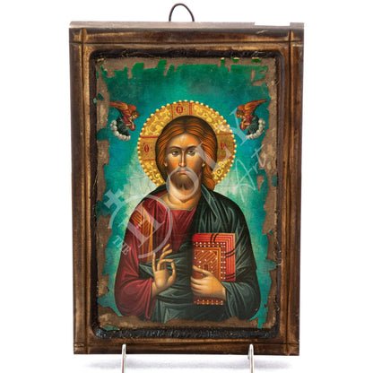Jesus Christ icon Pantocrator, Handmade Greek Orthodox icon of our Lord, Byzantine art wall hanging canvas wood plaque 29x20cm, wedding gift - TheHolyArt