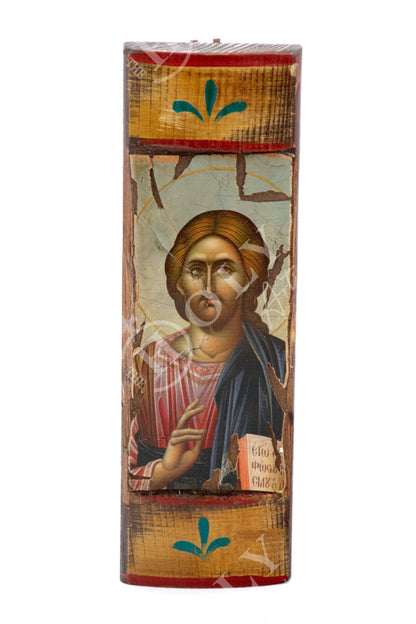 Jesus Christ icon, Handmade Greek Orthodox icon of our Lord, Byzantine art wall hanging canvas icon wood plaque 30x9cm, wedding gift - TheHolyArt