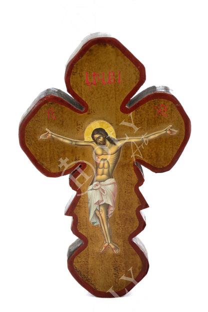 Crucifix Jesus Christ Cross, Blessing Cross, Byzantine art wall hanging, Greek Handmade Orthodox wooden Cross 38x24cm, wedding gift - TheHolyArt