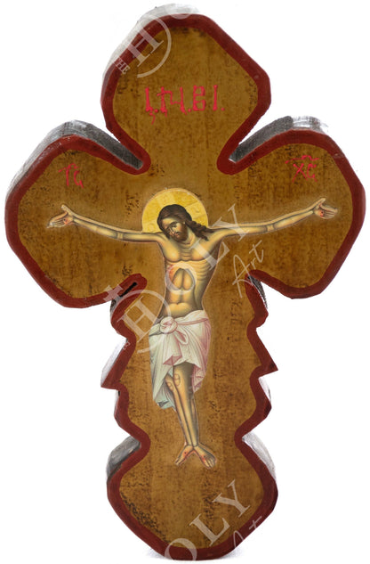 Crucifix Jesus Christ Cross, Blessing Cross, Byzantine art wall hanging, Greek Handmade Orthodox wooden Cross 38x24cm, wedding gift - TheHolyArt