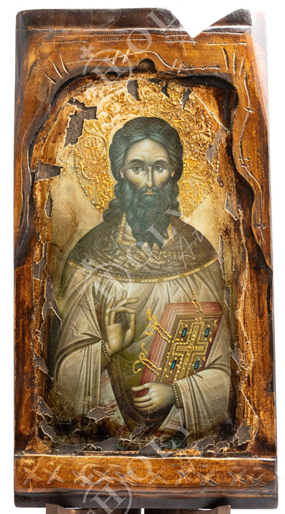 Saint Raphael icon, Handmade Greek Orthodox icon of St Raphael, Byzantine art wall hanging canvas icon wood plaque 51x27cm, wedding gift - TheHolyArt