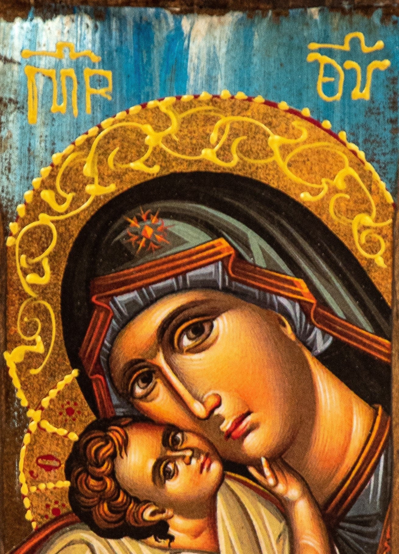 Virgin Mary icon Panagia, Handmade Greek Orthodox icon Theotokos, Mother of God Byzantine art wall hanging wood plaque, religious decor TheHolyArt