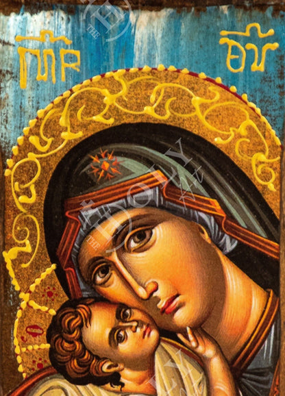 Virgin Mary icon Panagia, Handmade Greek Orthodox icon Theotokos, Mother of God Byzantine art wall hanging wood plaque, religious decor - TheHolyArt