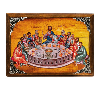 The Last Supper icon, Holy Communion Handmade Greek Orthodox icon, Byzantine art wall hanging on wood plaque, religious home decor - TheHolyArt
