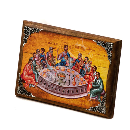 The Last Supper icon, Holy Communion Handmade Greek Orthodox icon, Byzantine art wall hanging on wood plaque, religious home decor - TheHolyArt