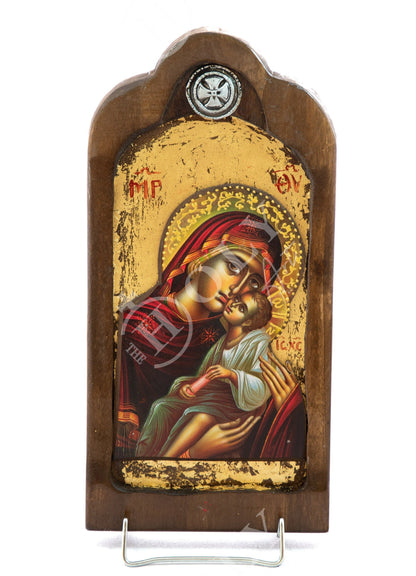 Virgin Mary icon Panagia, Handmade Greek Orthodox icon of Theotokos, Mother of God Byzantine art wall hanging plaque, wedding gift 37x18cm - TheHolyArt