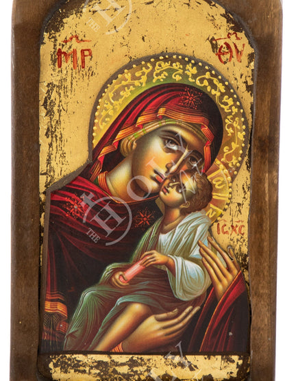 Virgin Mary icon Panagia, Handmade Greek Orthodox icon of Theotokos, Mother of God Byzantine art wall hanging plaque, wedding gift 37x18cm - TheHolyArt