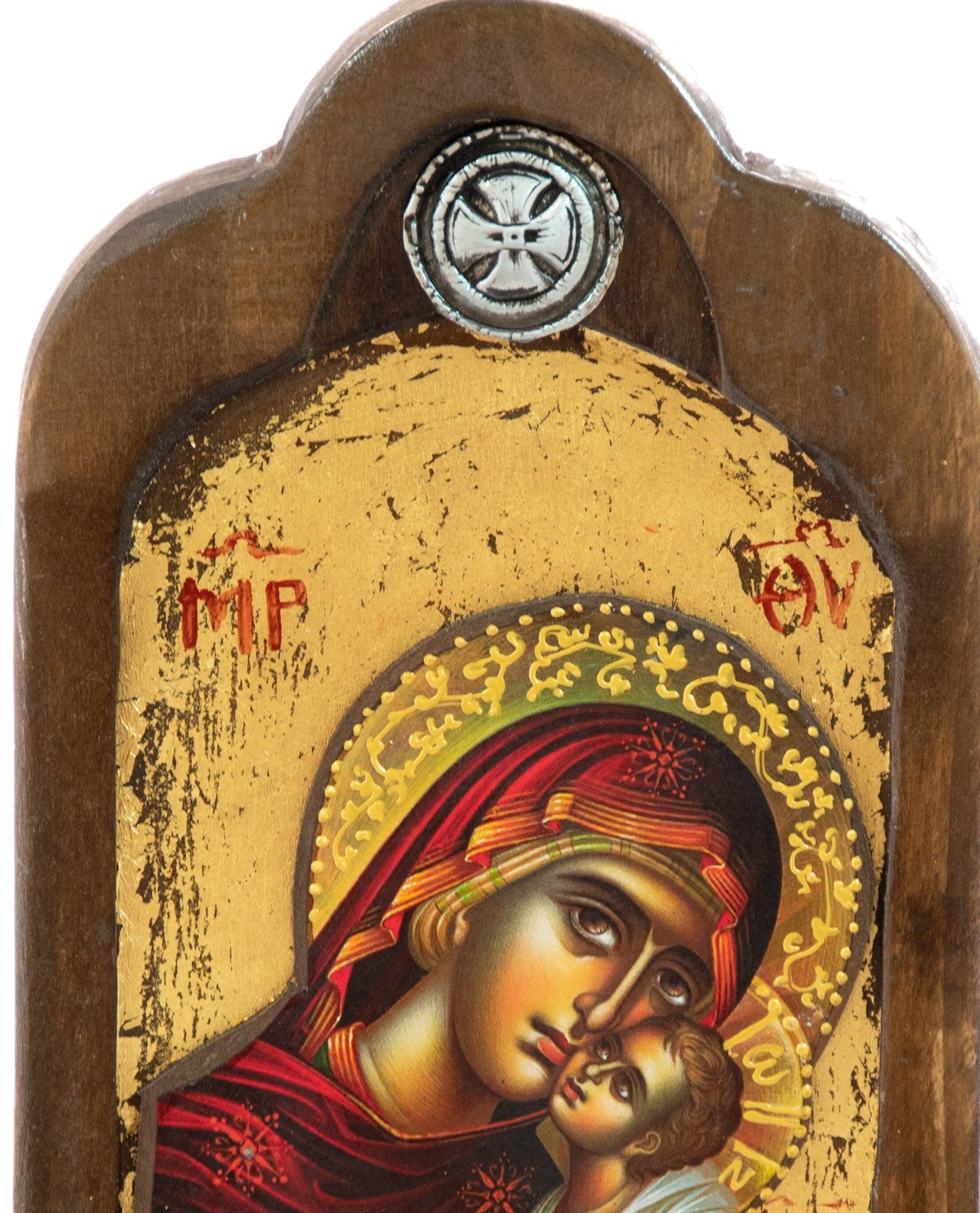 Virgin Mary icon Panagia, Handmade Greek Orthodox icon of Theotokos, Mother of God Byzantine art wall hanging plaque, wedding gift 37x18cm TheHolyArt