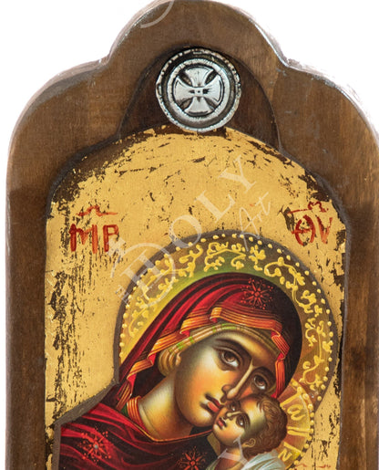 Virgin Mary icon Panagia, Handmade Greek Orthodox icon of Theotokos, Mother of God Byzantine art wall hanging plaque, wedding gift 37x18cm - TheHolyArt