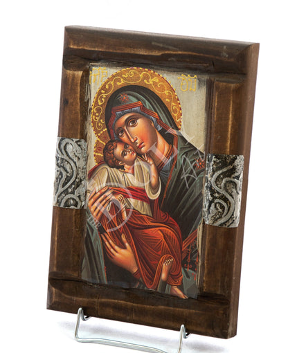 Virgin Mary icon Panagia, Handmade Greek Orthodox icon Theotokos, Mother of God Byzantine art wall hanging wood plaque, wedding gift 30x20cm - TheHolyArt