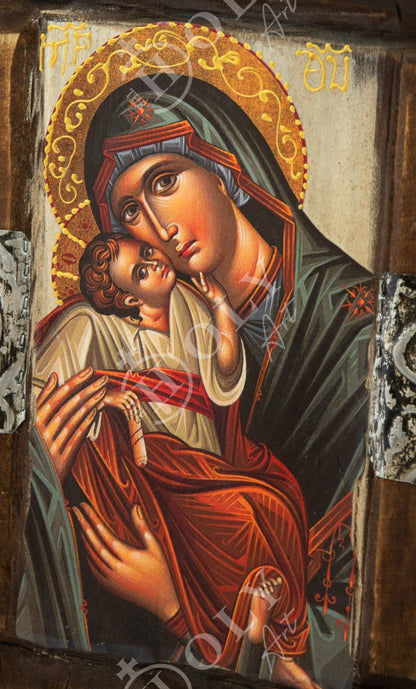Virgin Mary icon Panagia, Handmade Greek Orthodox icon Theotokos, Mother of God Byzantine art wall hanging wood plaque, wedding gift 30x20cm - TheHolyArt