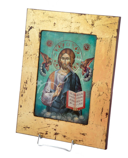 Jesus Christ icon, Handmade Greek Orthodox icon of Lord, Byzantine art wall hanging wood plaque canvas icon w gold leaf , wedding gift - TheHolyArt