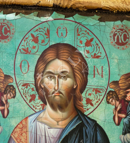 Jesus Christ icon, Handmade Greek Orthodox icon of Lord, Handmade Byzantine art wall hanging canvas w gold leaf wood plaque, wedding gift - TheHolyArt