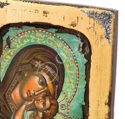 Virgin Mary icon, Handmade Greek Orthodox icon of Theotokos, Mother of God Byzantine art wall hanging canvas icon canvas w gold leaf 30x19cm - TheHolyArt