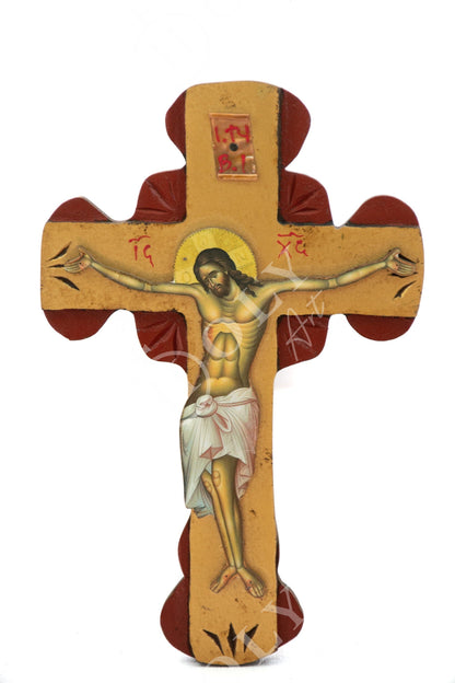 Crucifix Jesus Christ Cross, Blessing Cross, Byzantine art wall hanging, Greek Handmade Orthodox wooden Cross 34x22cm, wedding gift - TheHolyArt
