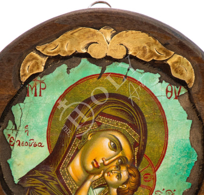 Virgin Mary icon Panagia, Greek Christian Orthodox icon Theotokos, Mother of God Byzantine art wall hanging wood plaque, gift idea 21x21cm - TheHolyArt