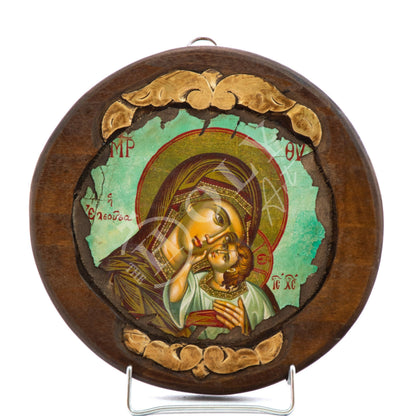 Virgin Mary icon Panagia, Greek Christian Orthodox icon Theotokos, Mother of God Byzantine art wall hanging wood plaque, gift idea 21x21cm - TheHolyArt