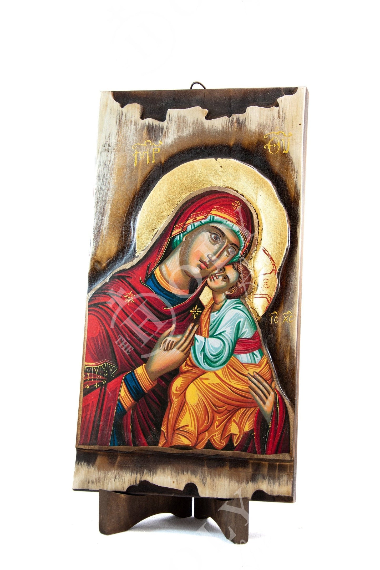 Virgin Mary icon, Handmade Greek Orthodox icon of Theotokos, Mother of God Byzantine art wall hanging wood canvas icon, wedding gift 51x27cm TheHolyArt