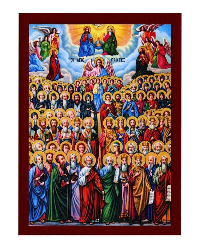 Synaxis of All Saints icon, Handmade Greek Orthodox icon of All Saints, Byzantine art wall hanging on wood plaque icon, religious decor TheHolyArt