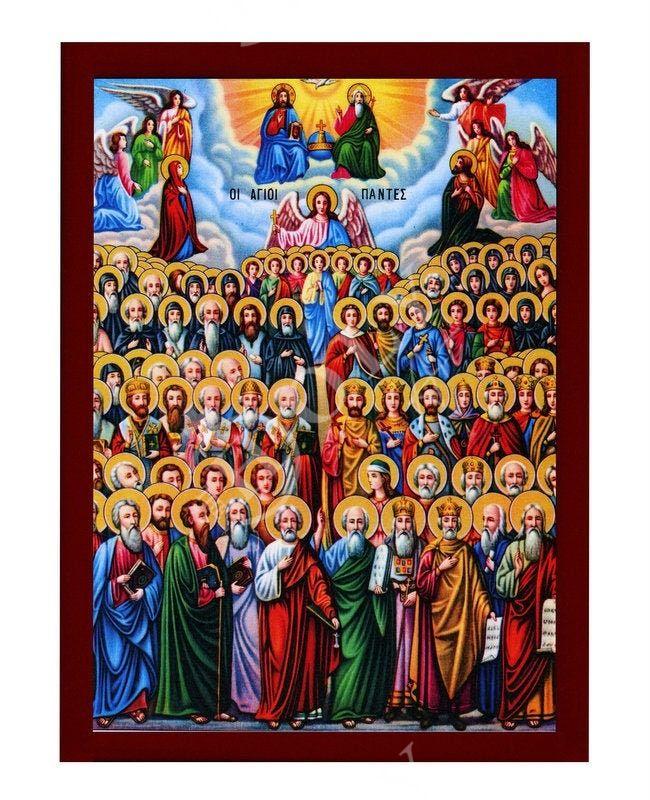 Synaxis of All Saints icon, Handmade Greek Orthodox icon of All Saints, Byzantine art wall hanging on wood plaque icon, religious decor TheHolyArt