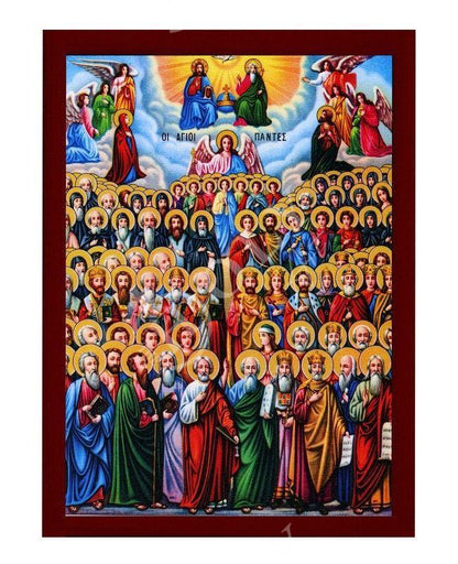 Synaxis of All Saints icon, Handmade Greek Orthodox icon of All Saints, Byzantine art wall hanging on wood plaque icon, religious decor - TheHolyArt