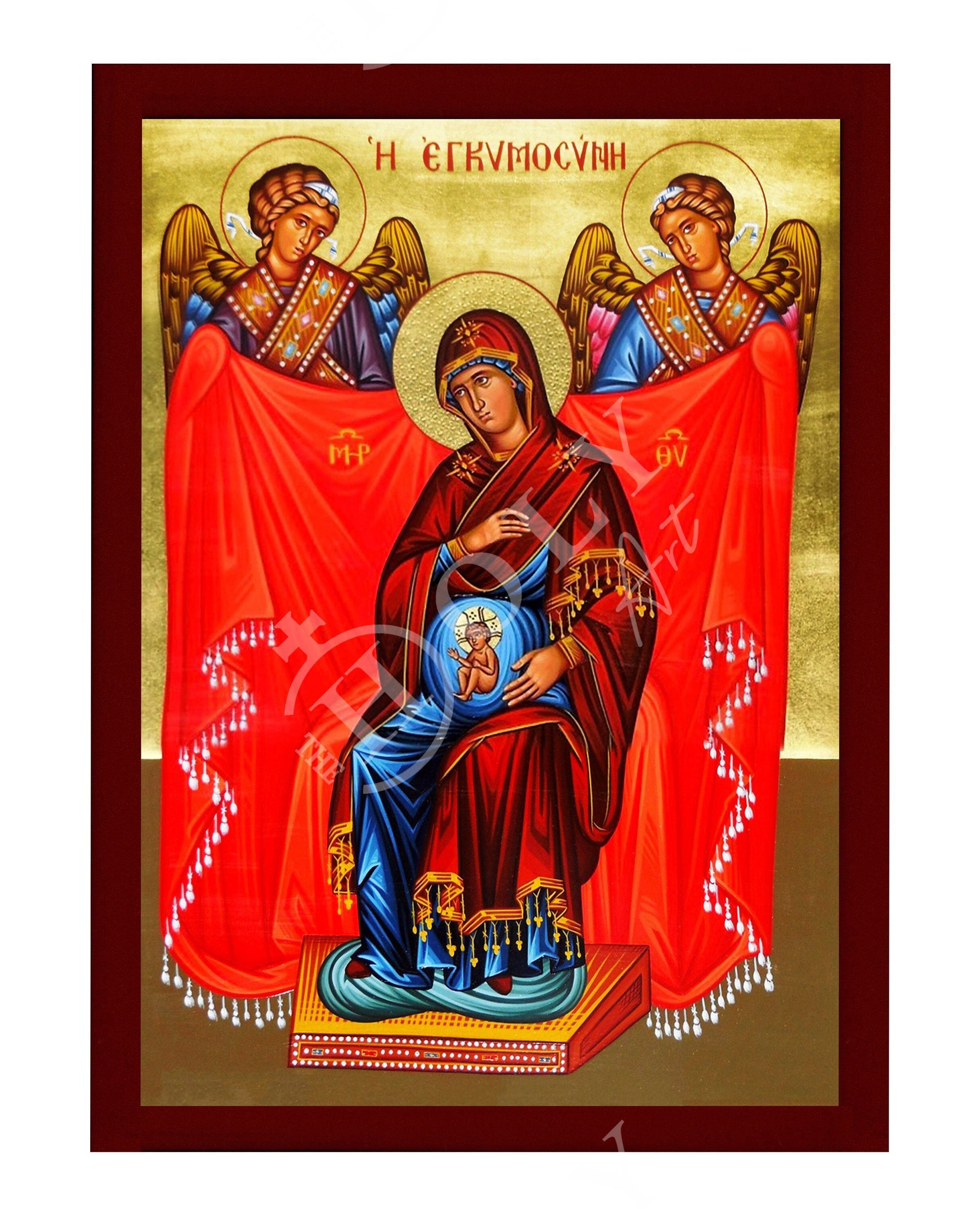 24K Gold Icon. Virgin Mary Icon. Holy Mother Icon. Our Lady Icon. Panagia Icon. Baby Jesus good Christ Icon. Greek Orthodox Icon. Byzantine Icon.