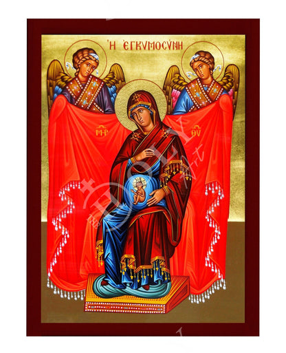 Virgin Mary icon Panagia in Pregnancy, Handmade Greek Orthodox Icon, Mother of God Byzantine art, Theotokos wall hanging wood plaque - TheHolyArt