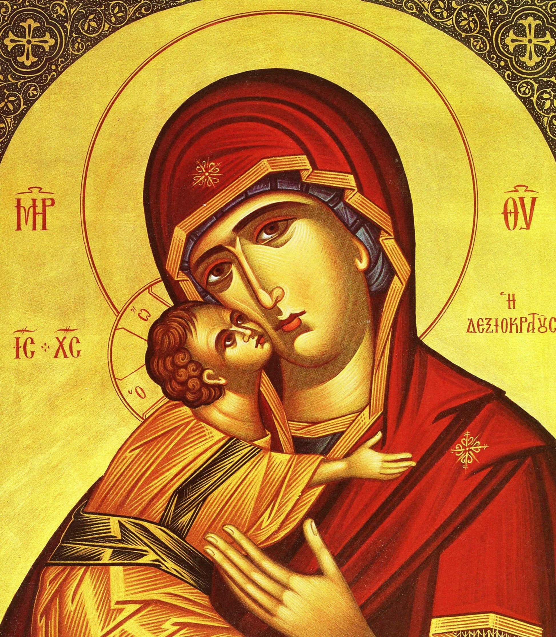 Virgin Mary icon Panagia Dexiokratoussa, Handmade Greek Orthodox Icon, Mother of God Byzantine art, Theotokos wall hanging wood plaque TheHolyArt