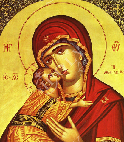 Virgin Mary icon Panagia Dexiokratoussa, Handmade Greek Orthodox Icon, Mother of God Byzantine art, Theotokos wall hanging wood plaque - TheHolyArt