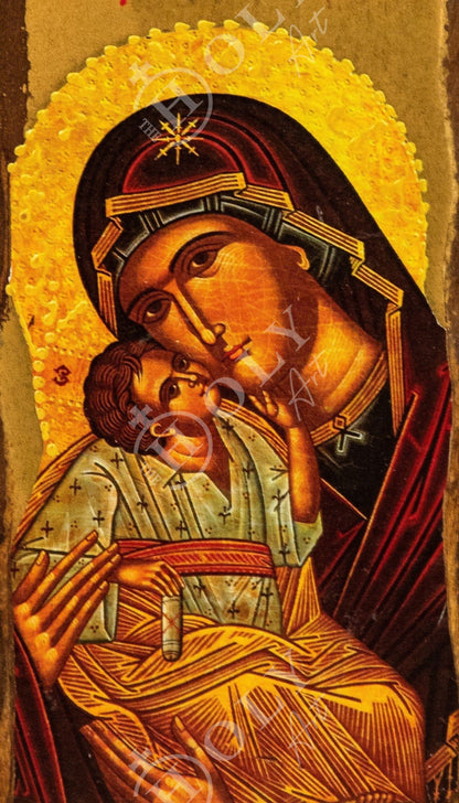 Virgin Mary icon Panagia, Handmade Greek Orthodox Icon of Theotokos, Mother of God Byzantine art wall hanging wood plaque, religious decor - TheHolyArt