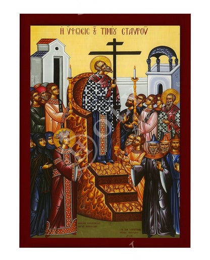 The Elevation of the Holy Cross icon Handmade Greek Orthodox icon Exaltation Holy Cross, Byzantine art wall hanging on wood plaque - TheHolyArt