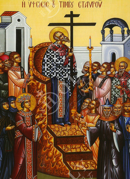 The Elevation of the Holy Cross icon Handmade Greek Orthodox icon Exaltation Holy Cross, Byzantine art wall hanging on wood plaque - TheHolyArt